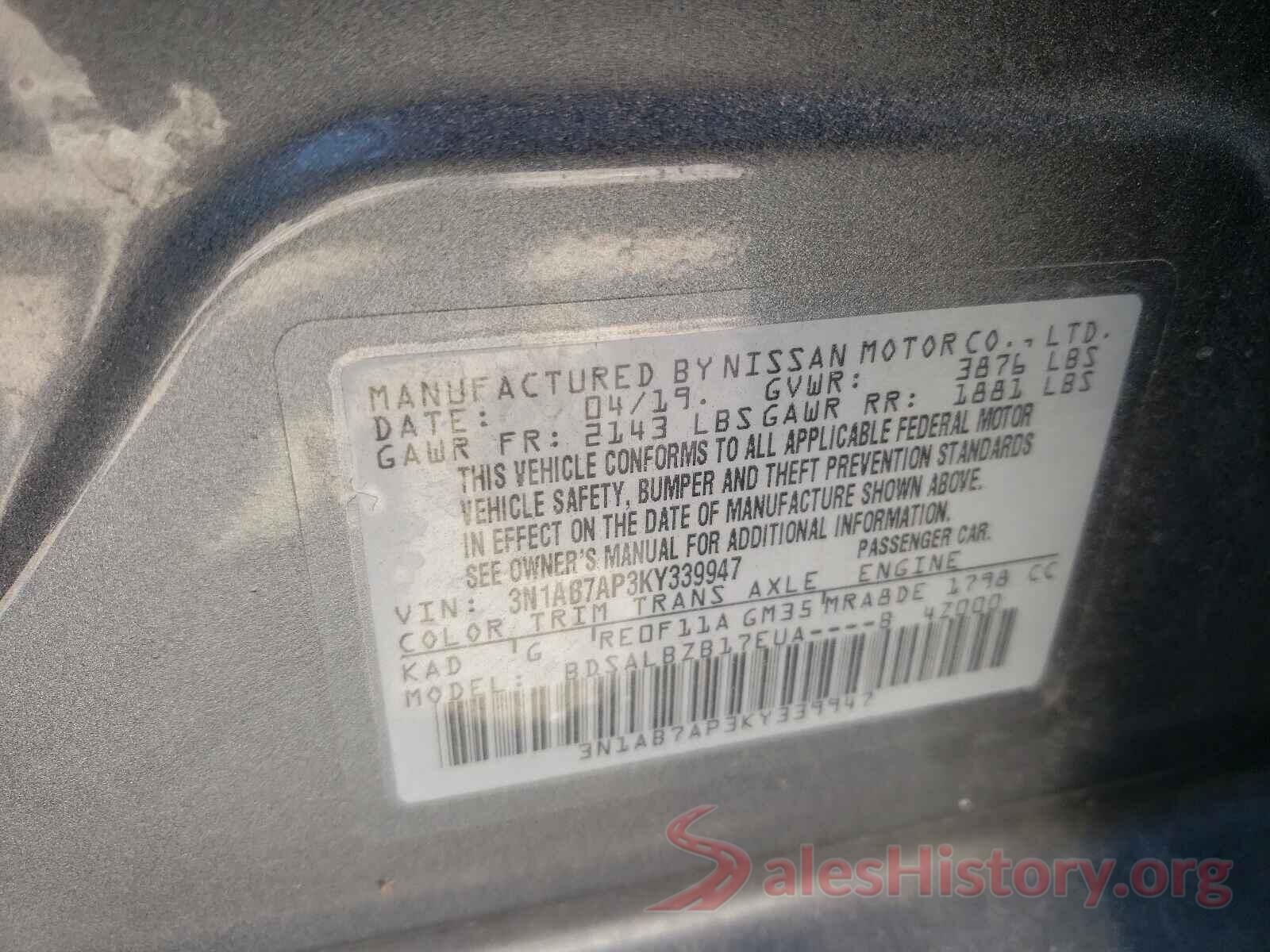 3N1AB7AP3KY339947 2019 NISSAN SENTRA