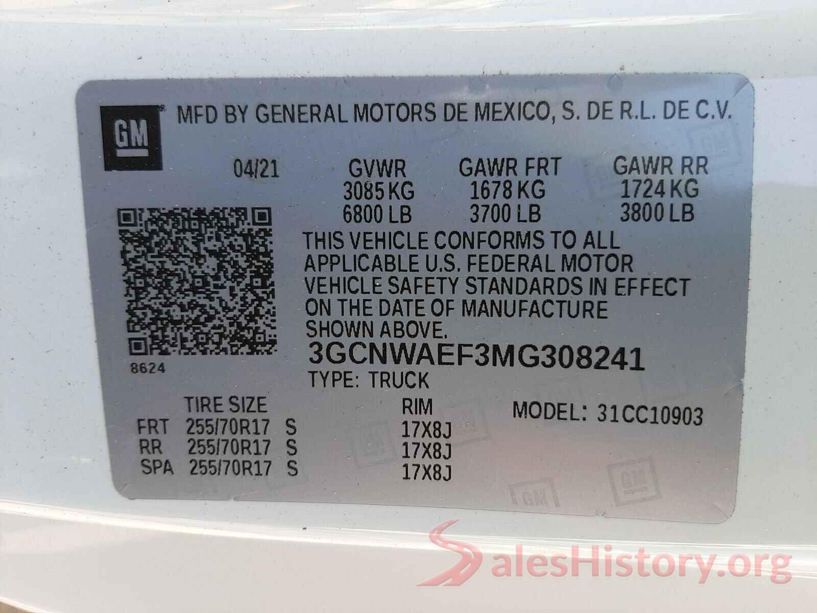 3GCNWAEF3MG308241 2021 CHEVROLET SILVERADO