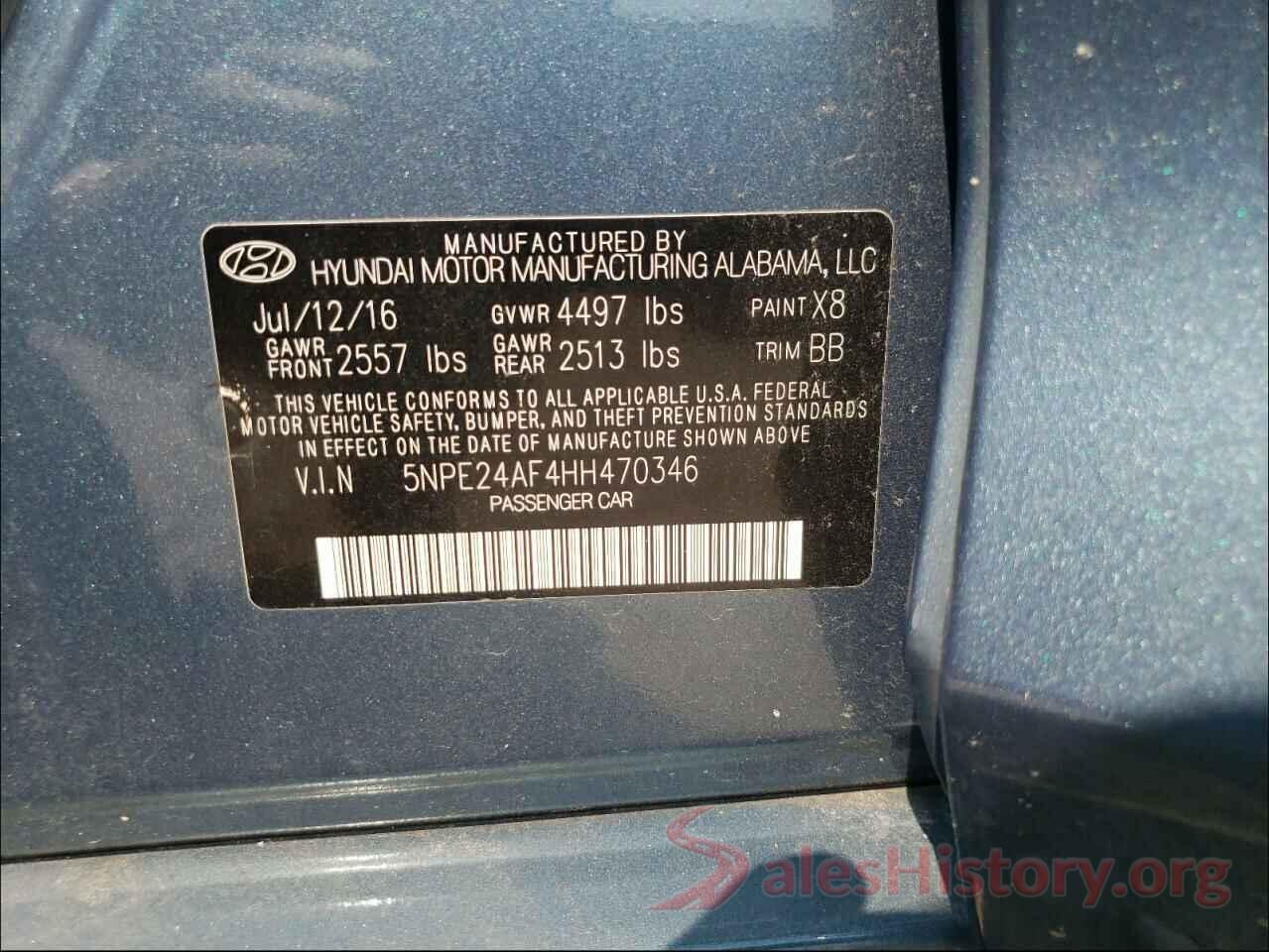 5NPE24AF4HH470346 2017 HYUNDAI SONATA