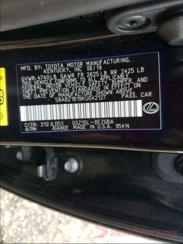 58ABZ1B19KU042127 2019 LEXUS ES350