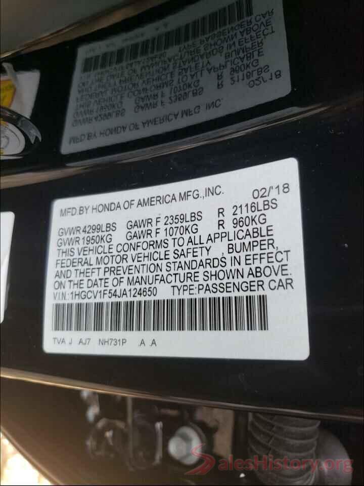 1HGCV1F54JA124650 2018 HONDA ACCORD