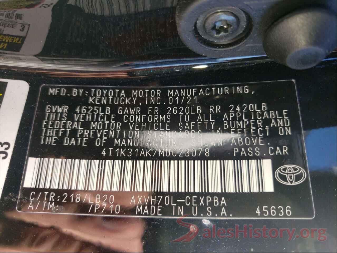 4T1K31AK7MU023078 2021 TOYOTA CAMRY