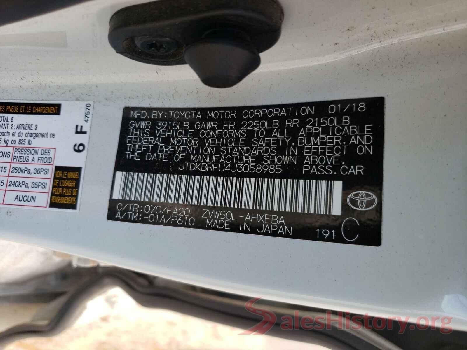 JTDKBRFU4J3058985 2018 TOYOTA PRIUS