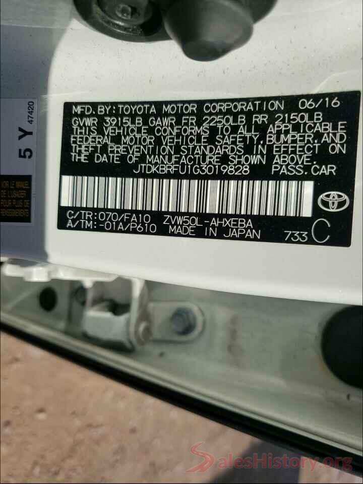 JTDKBRFU1G3019828 2016 TOYOTA PRIUS