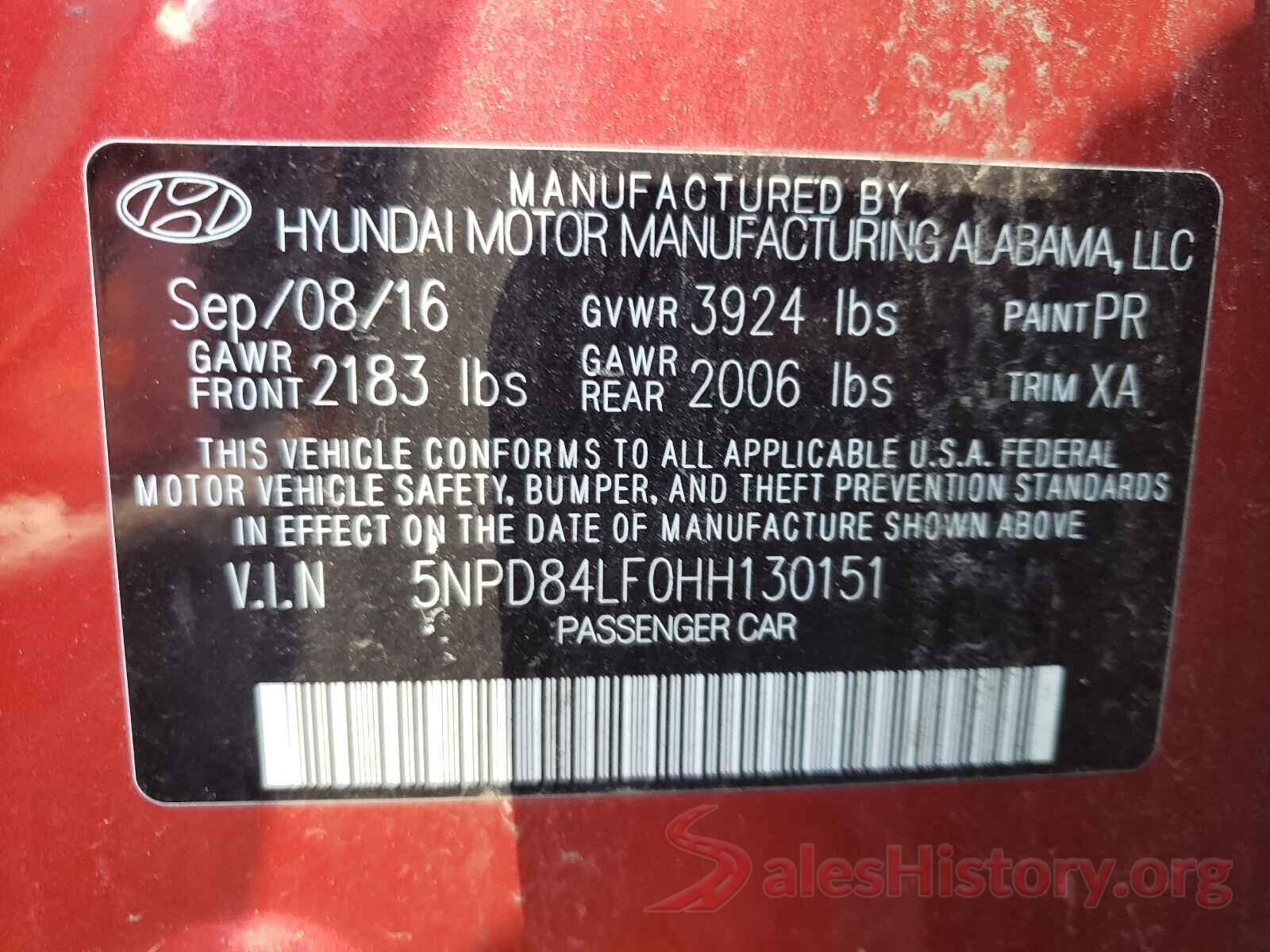 5NPD84LF0HH130151 2017 HYUNDAI ELANTRA