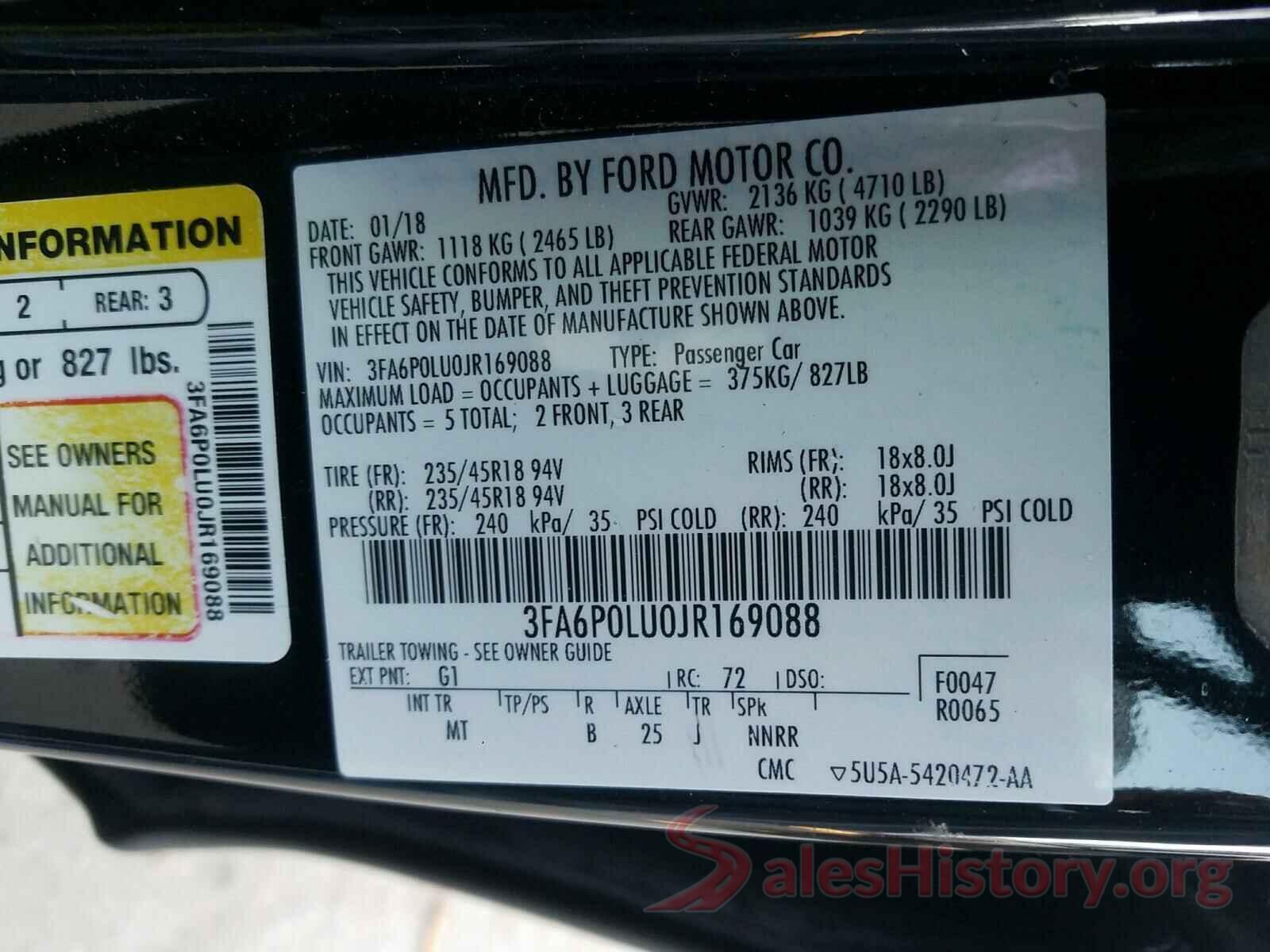 3FA6P0LU0JR169088 2018 FORD FUSION