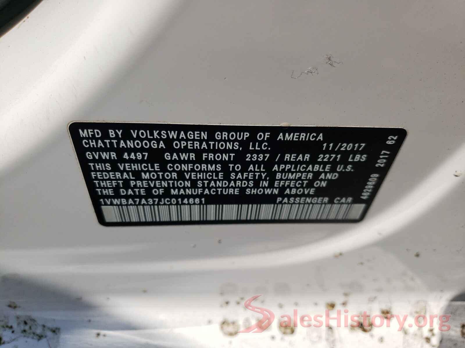 1VWBA7A37JC014661 2018 VOLKSWAGEN PASSAT