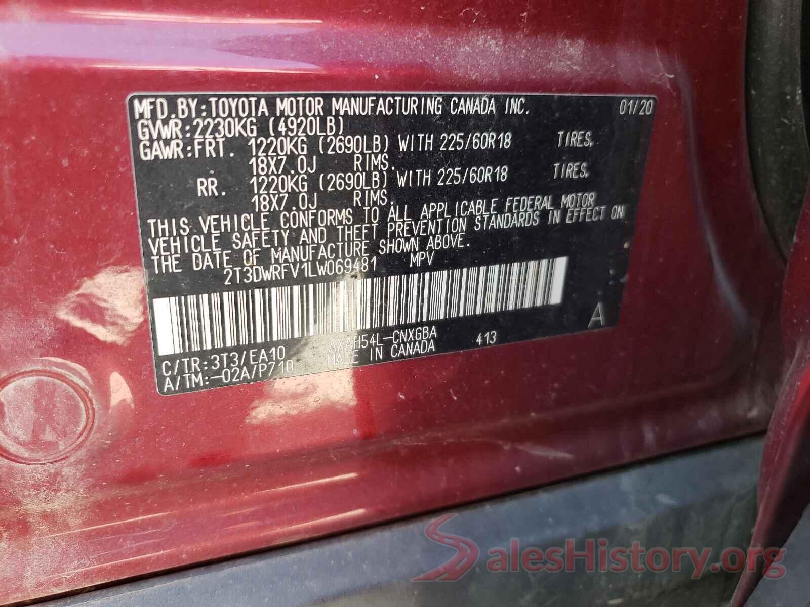 2T3DWRFV1LW069481 2020 TOYOTA RAV4