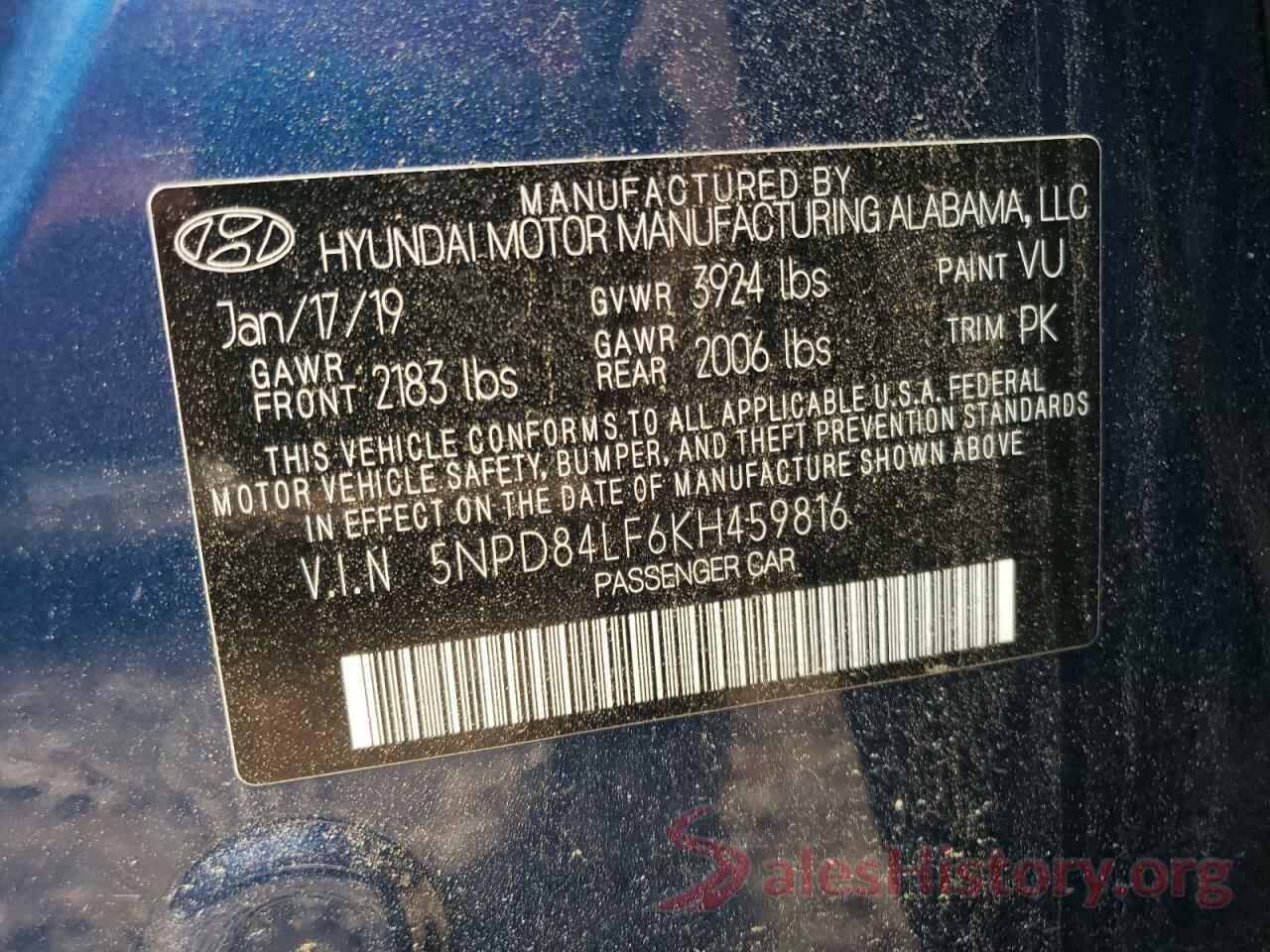 5NPD84LF6KH459816 2019 HYUNDAI ELANTRA