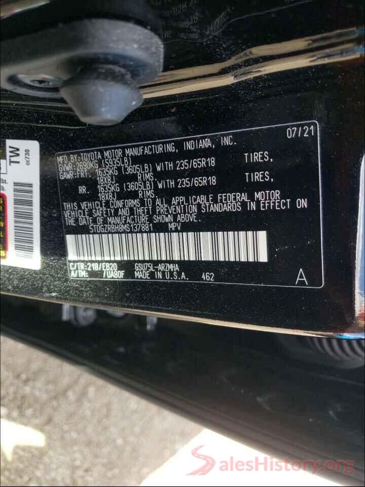 5TDGZRBH8MS137881 2021 TOYOTA HIGHLANDER