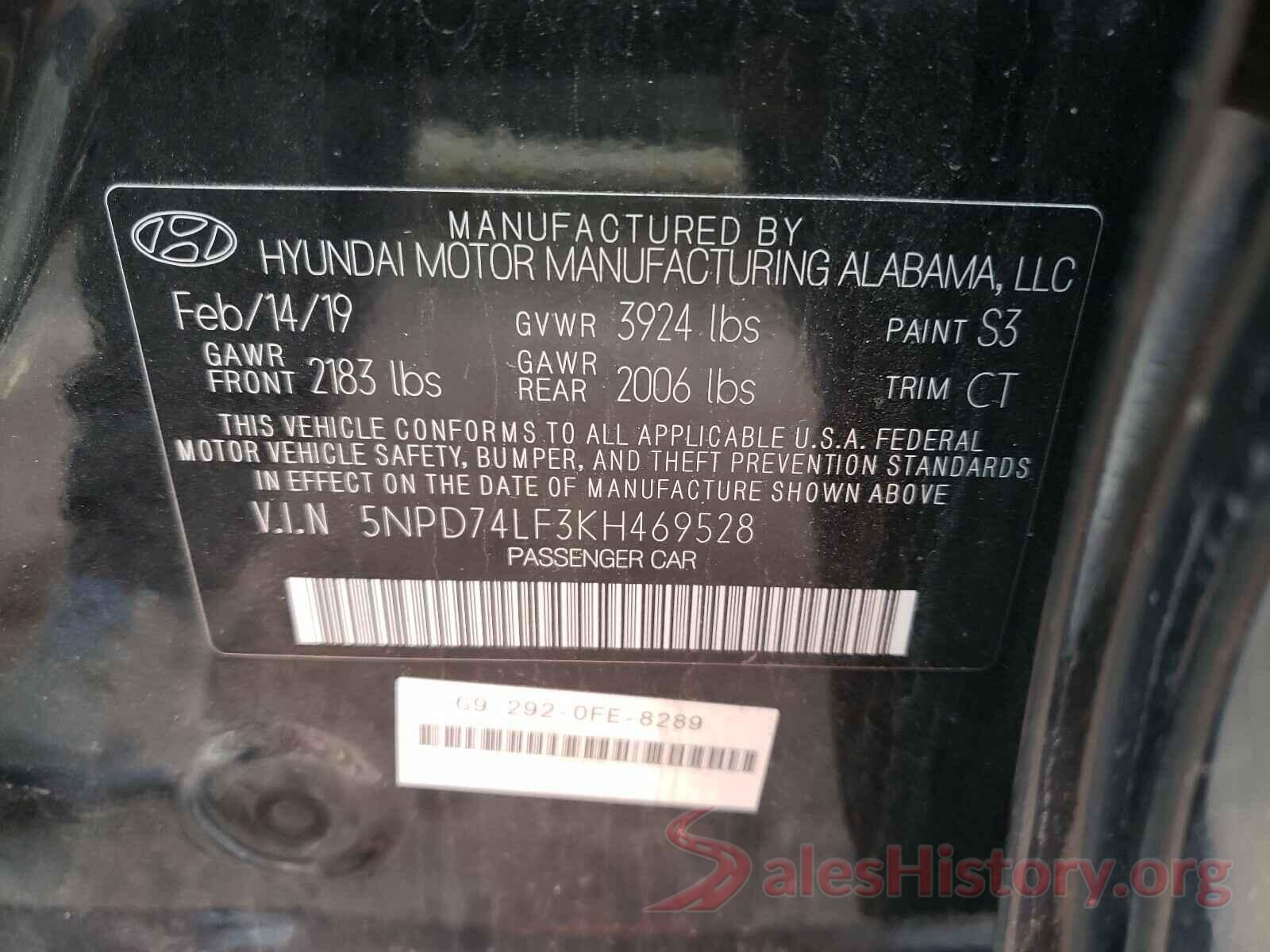 5NPD74LF3KH469528 2019 HYUNDAI ELANTRA