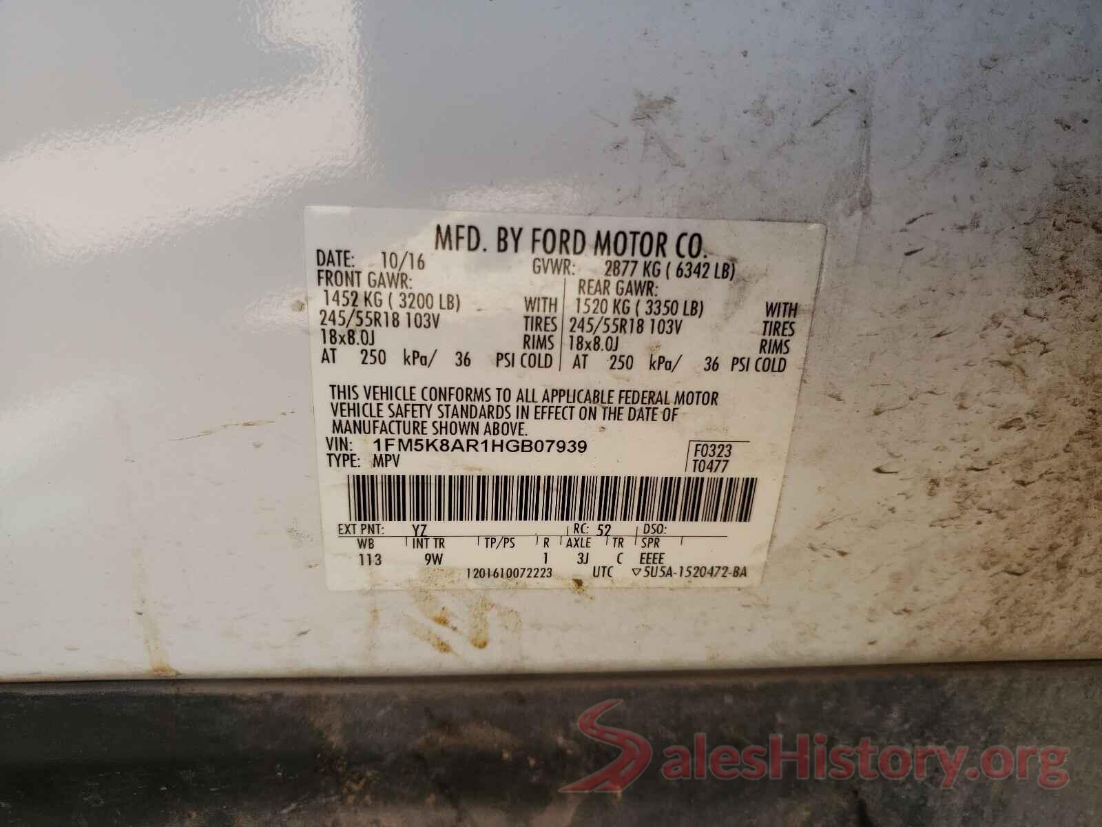 1FM5K8AR1HGB07939 2017 FORD EXPLORER