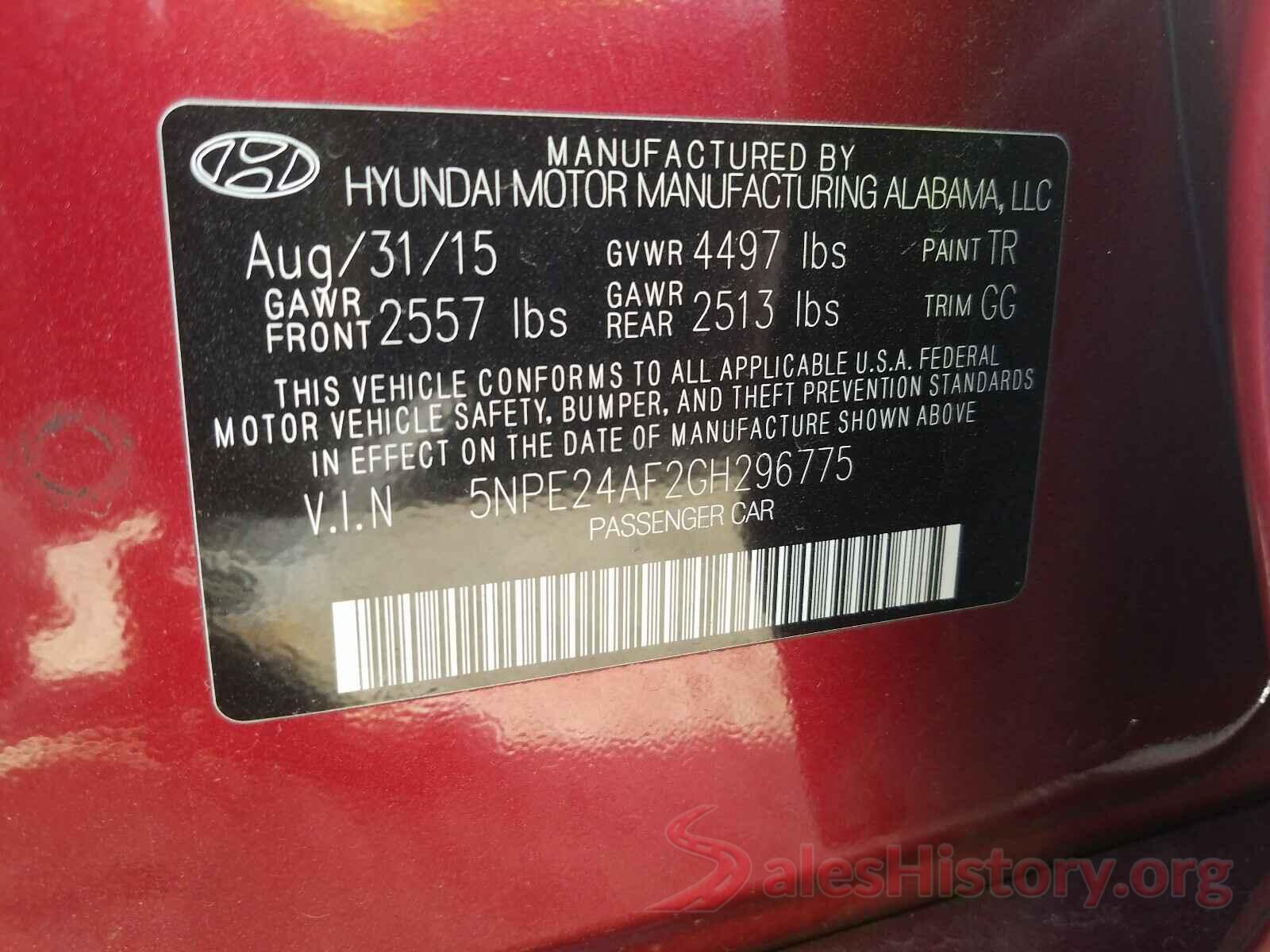 5NPE24AF2GH296775 2016 HYUNDAI SONATA