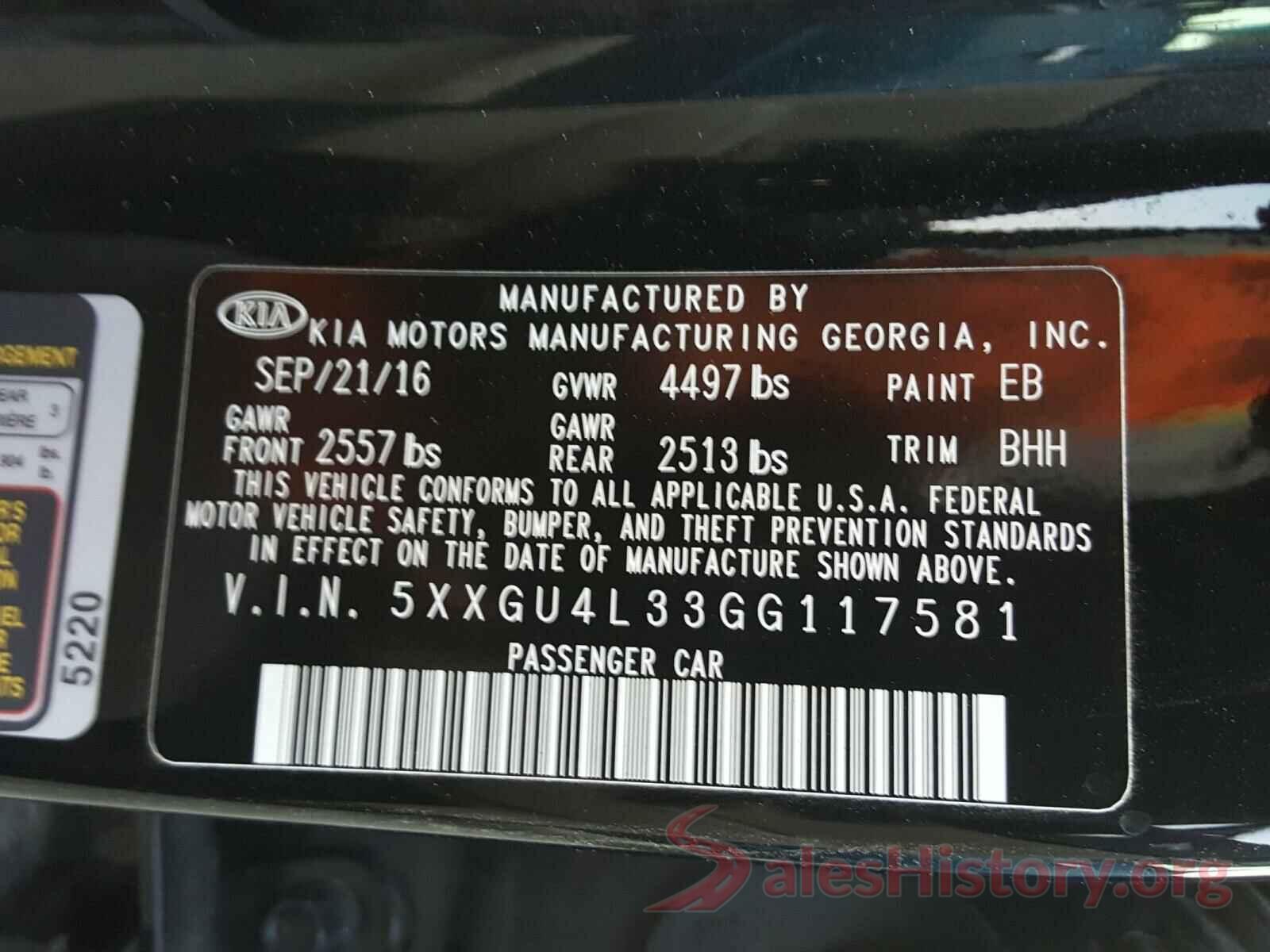 5XXGU4L33GG117581 2016 KIA OPTIMA