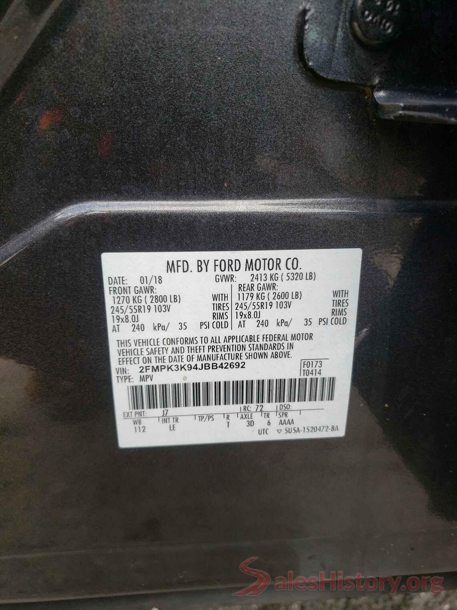 2FMPK3K94JBB42692 2018 FORD EDGE