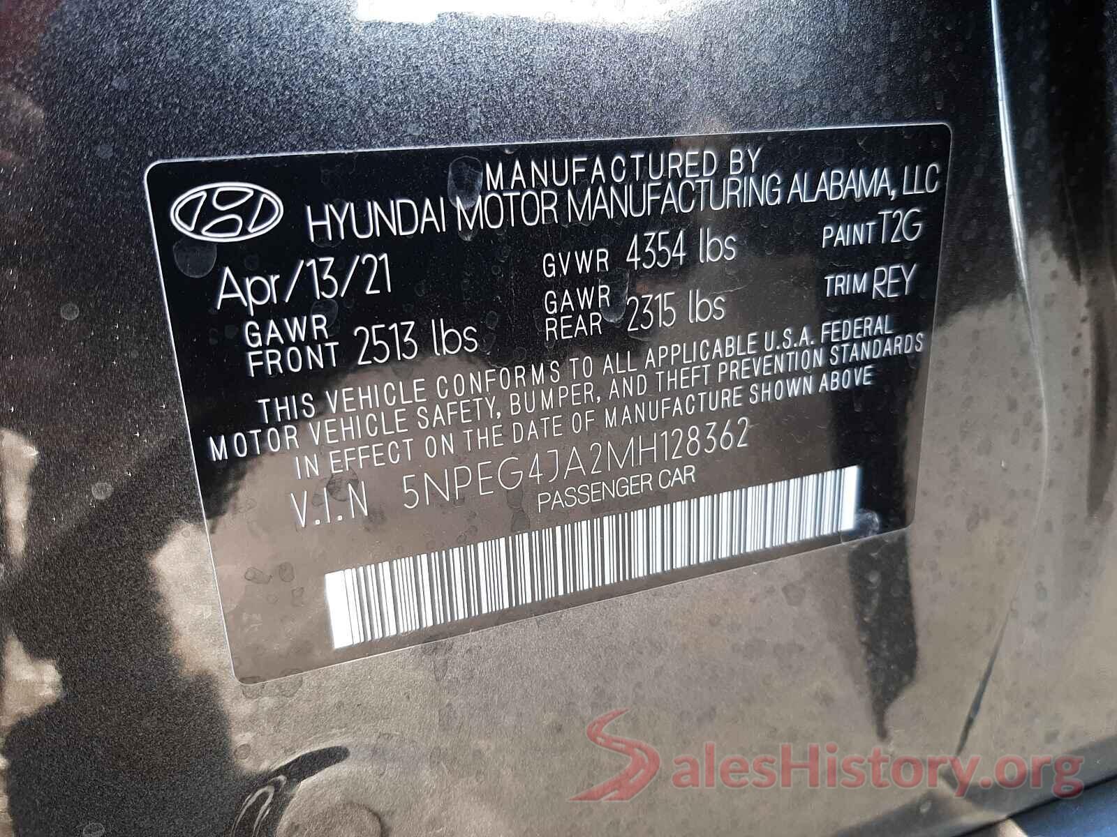 5NPEG4JA2MH128362 2021 HYUNDAI SONATA