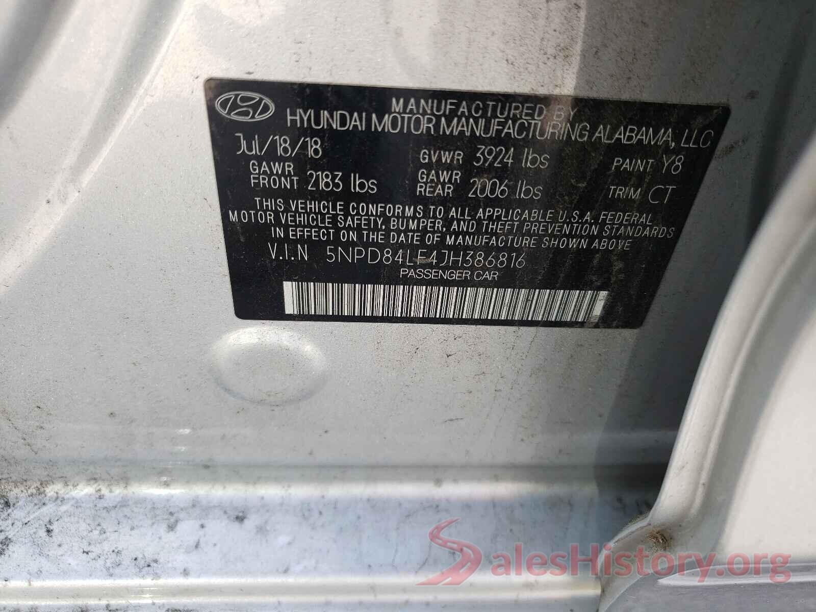 5NPD84LF4JH386816 2018 HYUNDAI ELANTRA