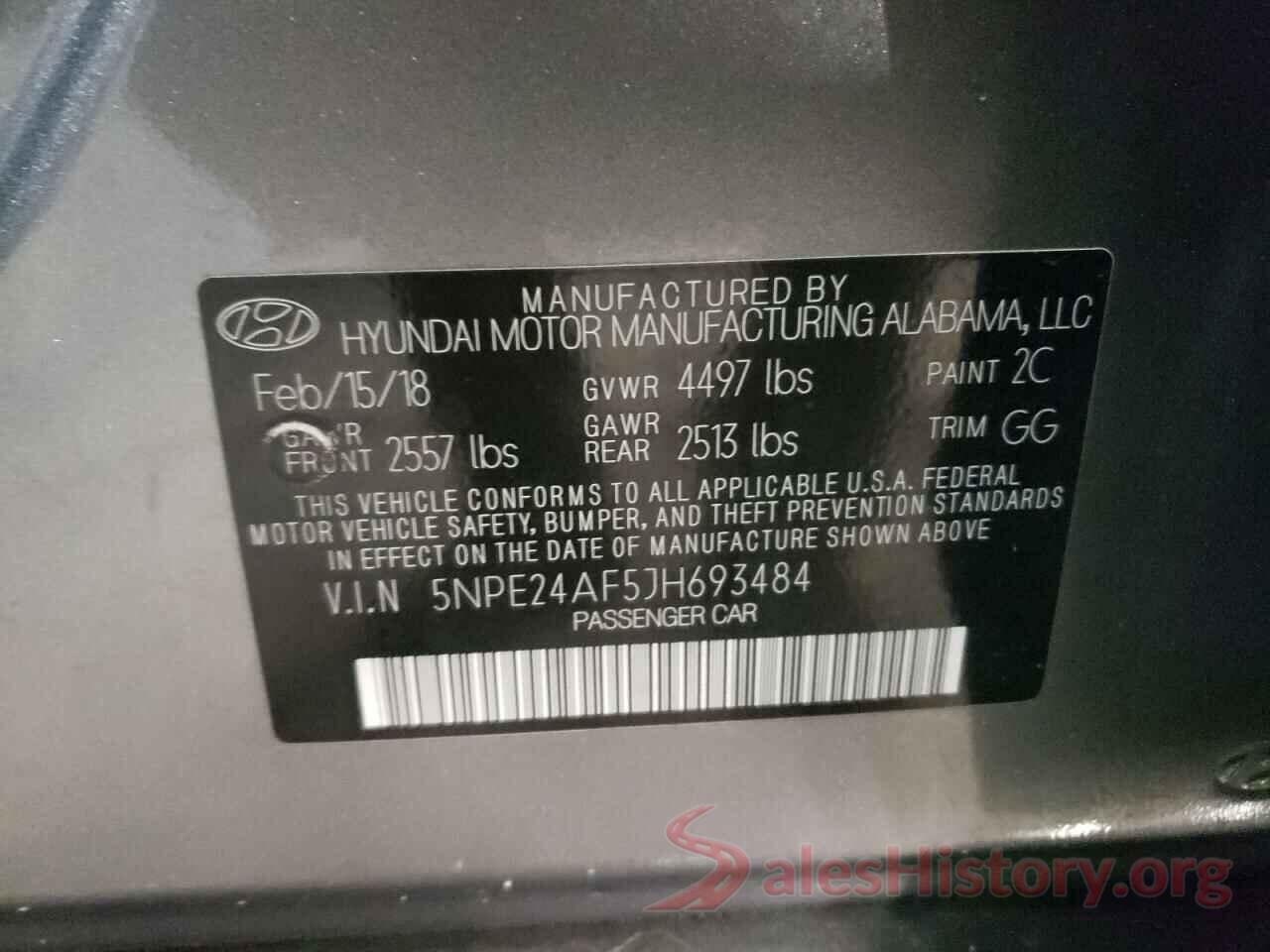 5NPE24AF5JH693484 2018 HYUNDAI SONATA