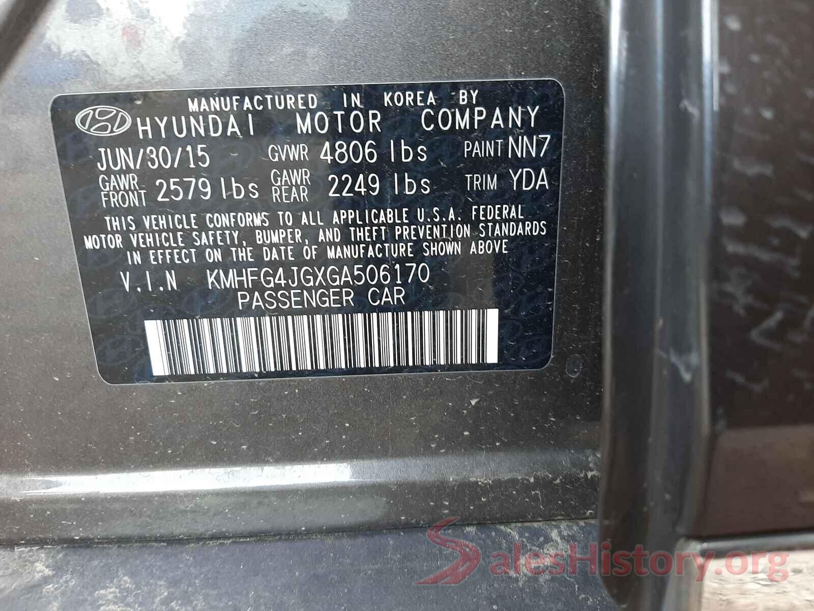 KMHFG4JGXGA506170 2016 HYUNDAI AZERA