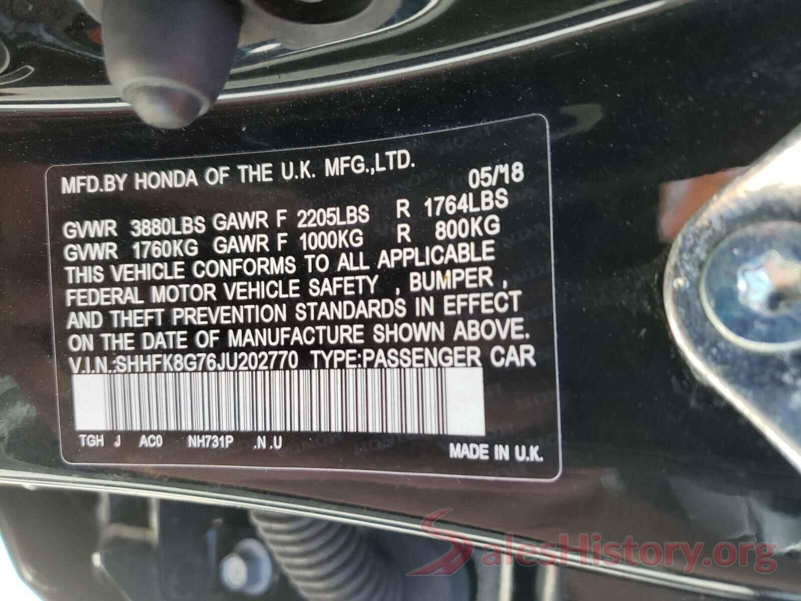 SHHFK8G76JU202770 2018 HONDA CIVIC