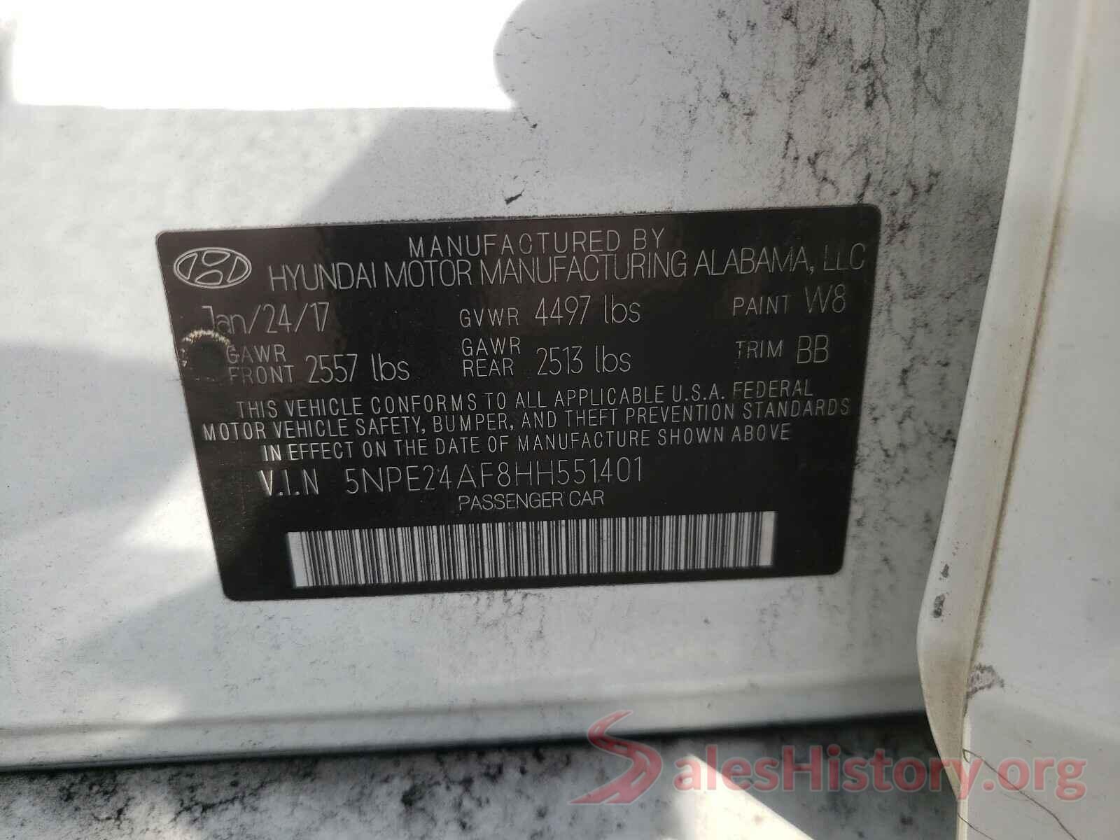 5NPE24AF8HH551401 2017 HYUNDAI SONATA