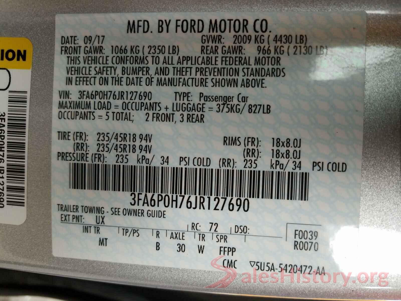 3FA6P0H76JR127690 2018 FORD FUSION