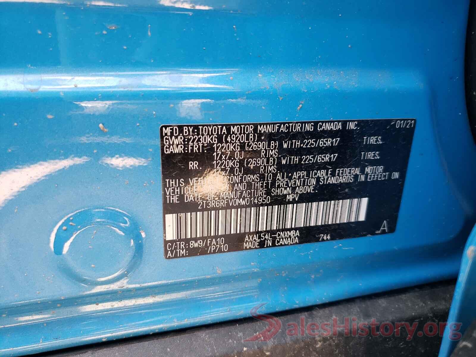 2T3R6RFV0MW014950 2021 TOYOTA RAV4