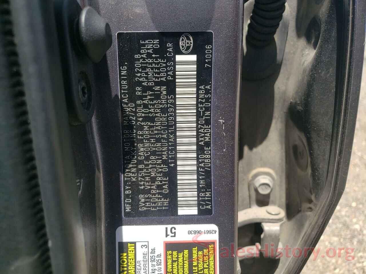 4T1C11AK1LU939795 2020 TOYOTA CAMRY