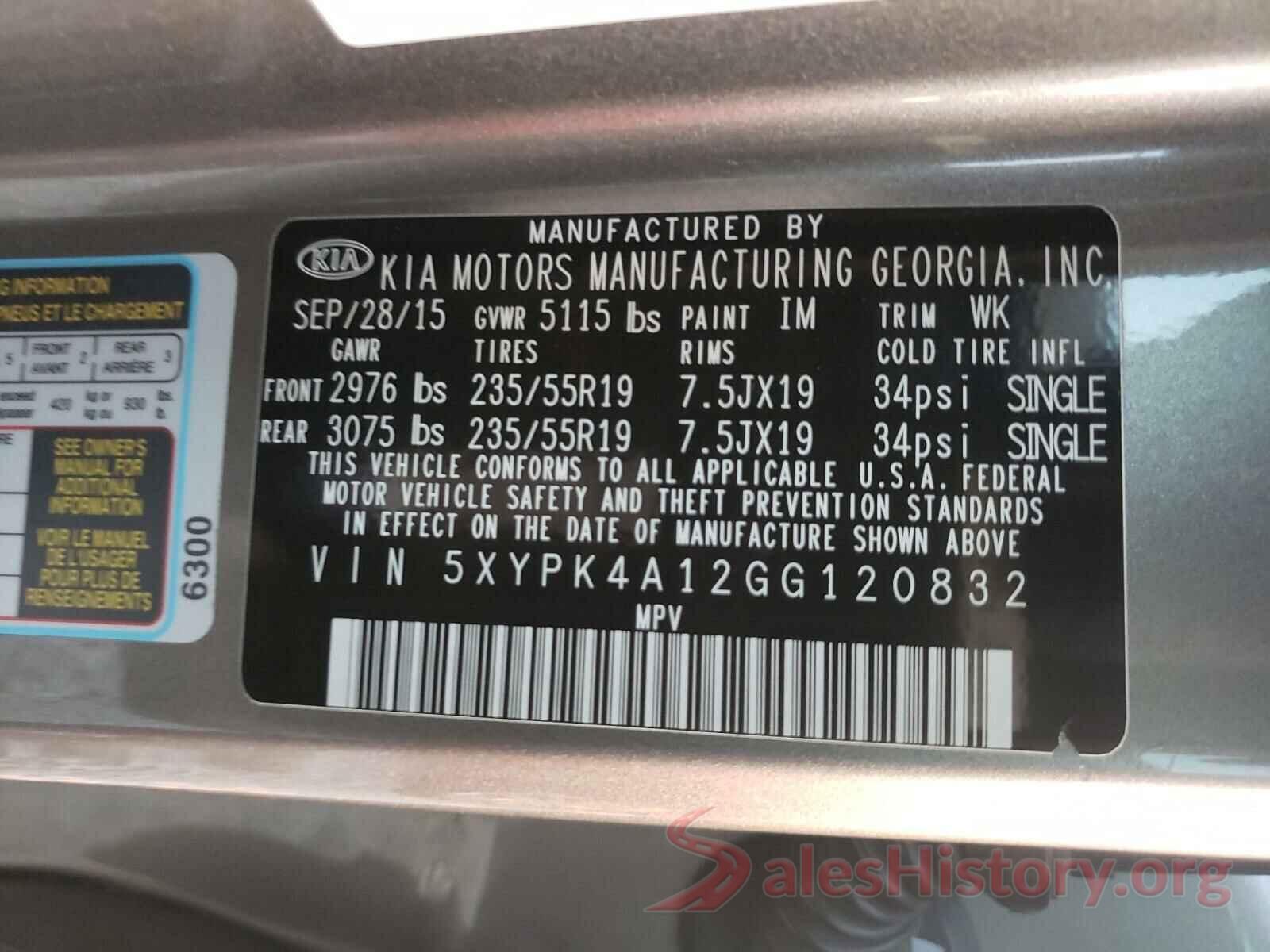 5XYPK4A12GG120832 2016 KIA SORENTO