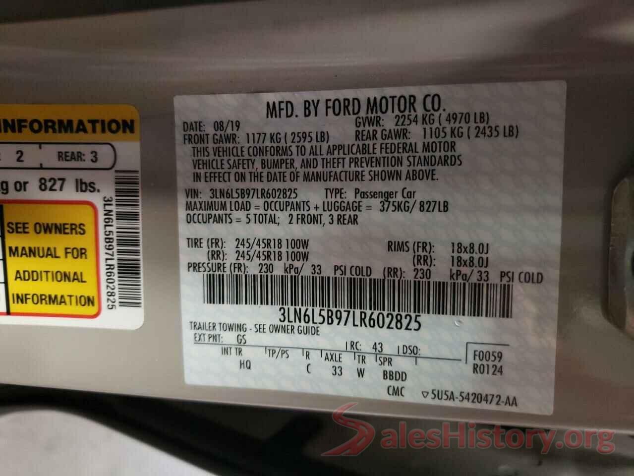 3LN6L5B97LR602825 2020 LINCOLN MKZ