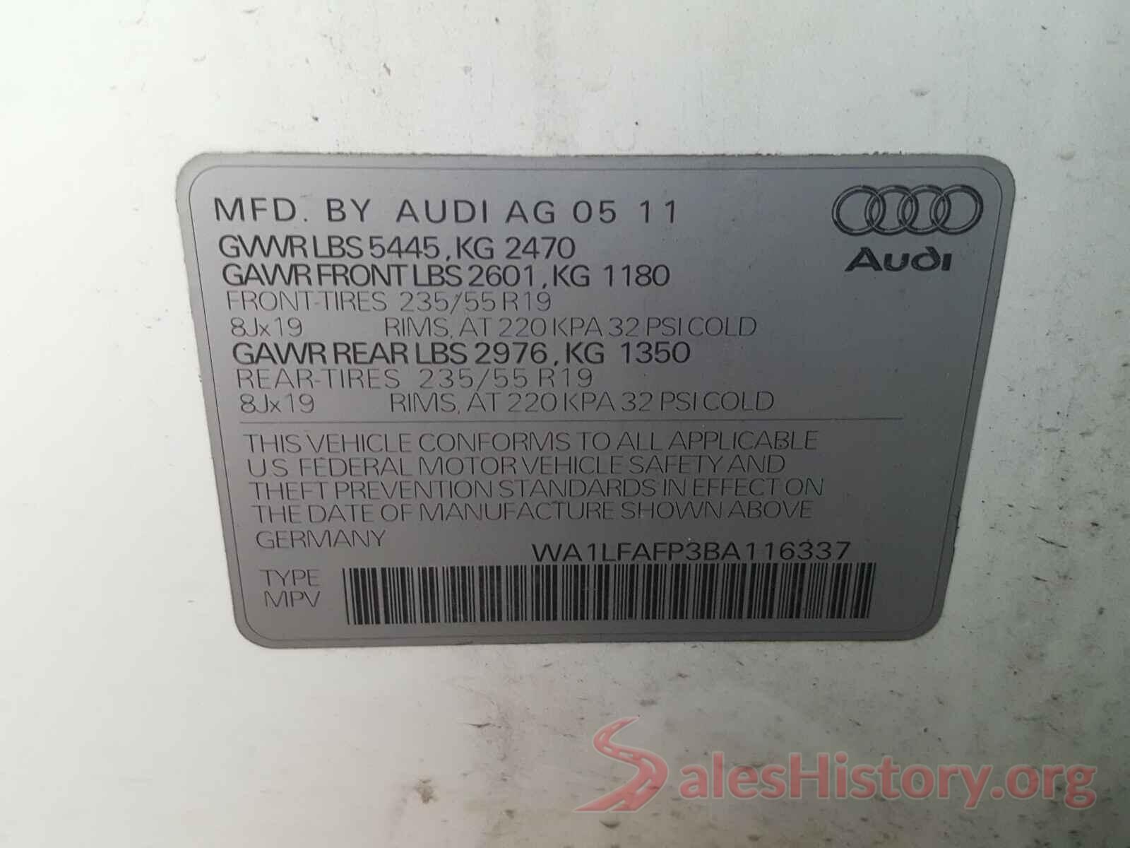 WA1LFAFP3BA116337 2011 AUDI Q5