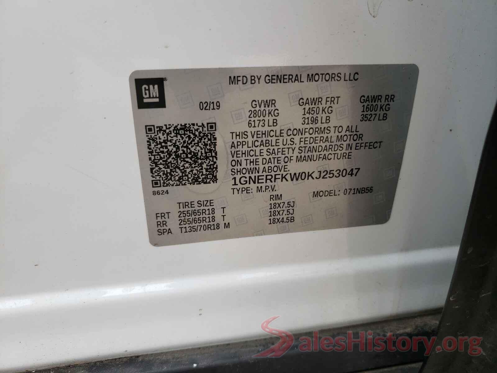 1GNERFKW0KJ253047 2019 CHEVROLET TRAVERSE