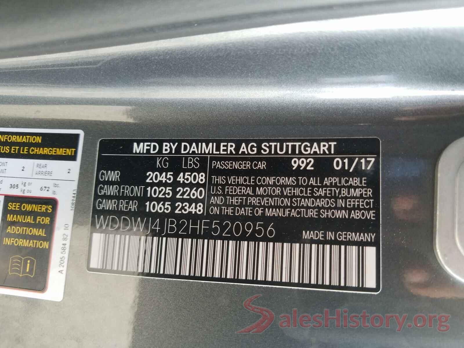 WDDWJ4JB2HF520956 2017 MERCEDES-BENZ C CLASS