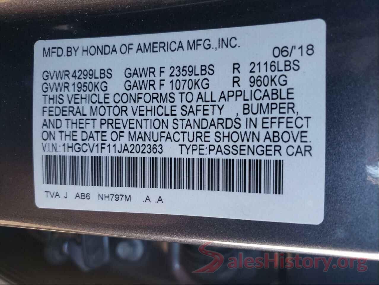 1HGCV1F11JA202363 2018 HONDA ACCORD