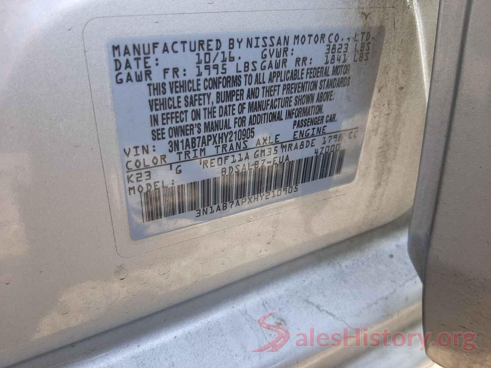 3N1AB7APXHY210905 2017 NISSAN SENTRA