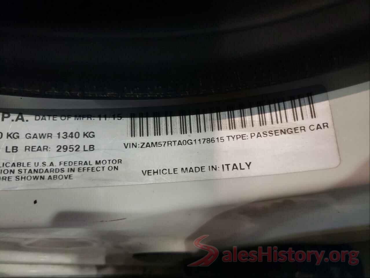 ZAM57RTA0G1178615 2016 MASERATI ALL MODELS