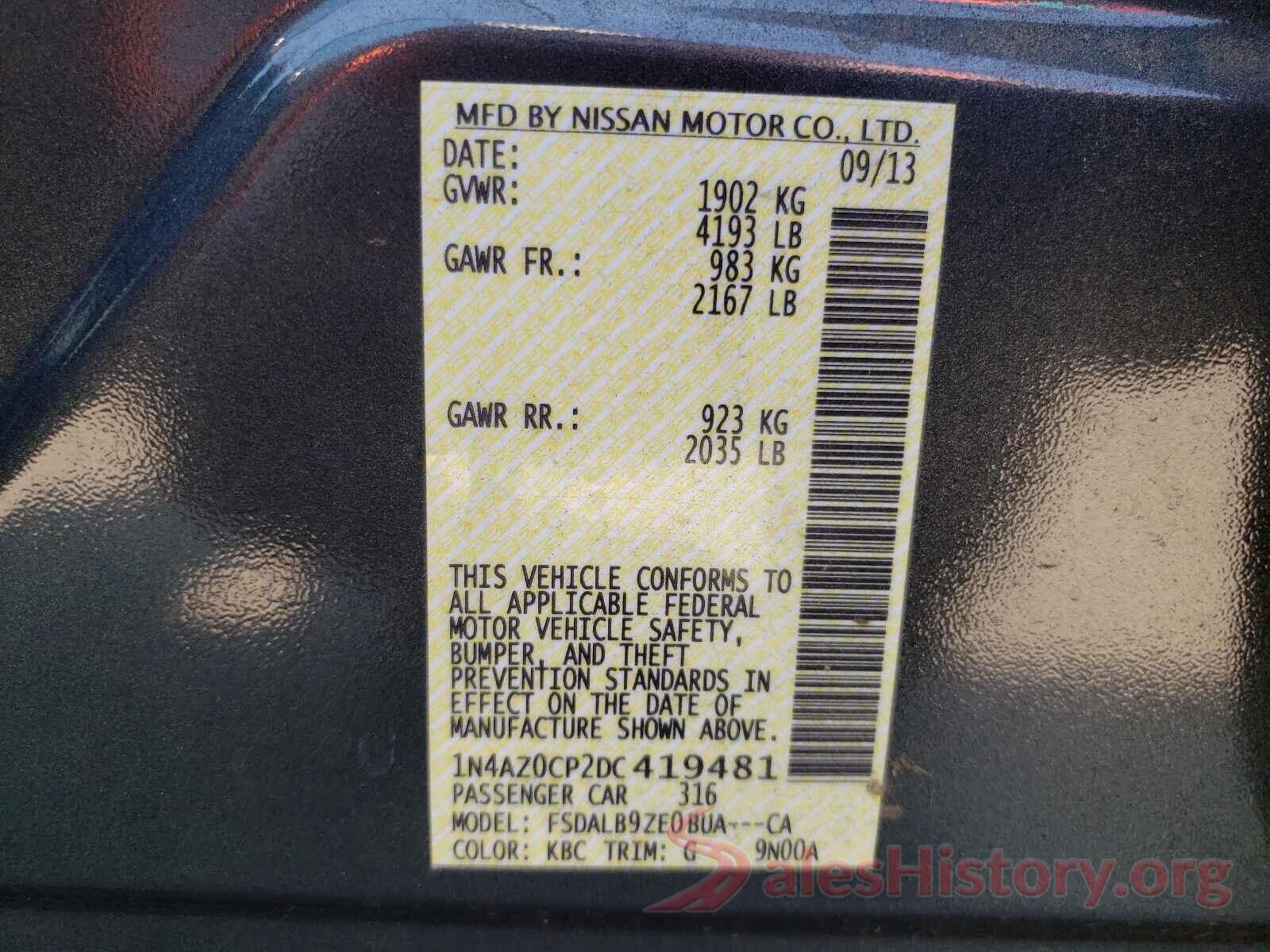 1N4AZ0CP2DC419481 2013 NISSAN LEAF