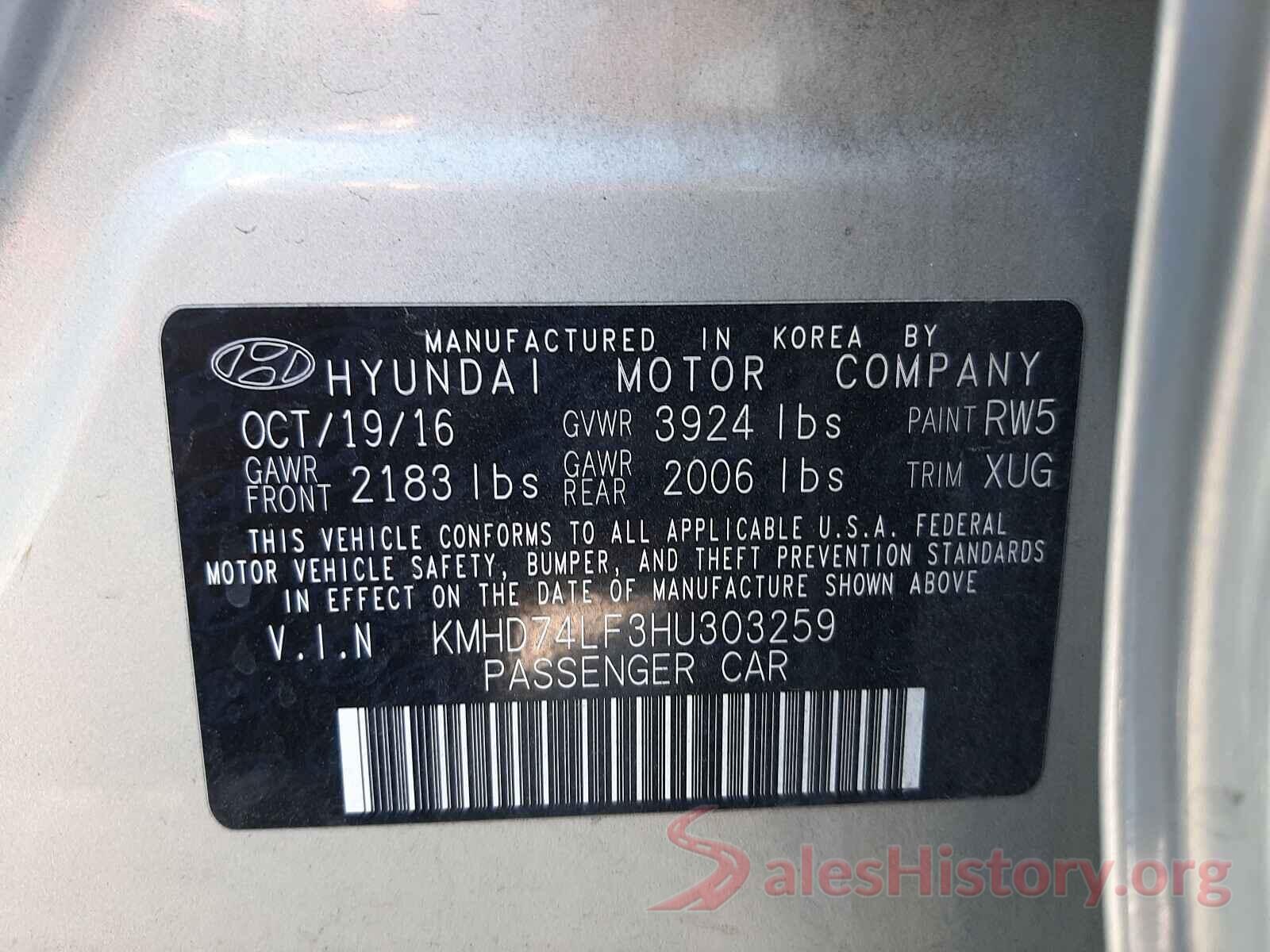 KMHD74LF3HU303259 2017 HYUNDAI ELANTRA