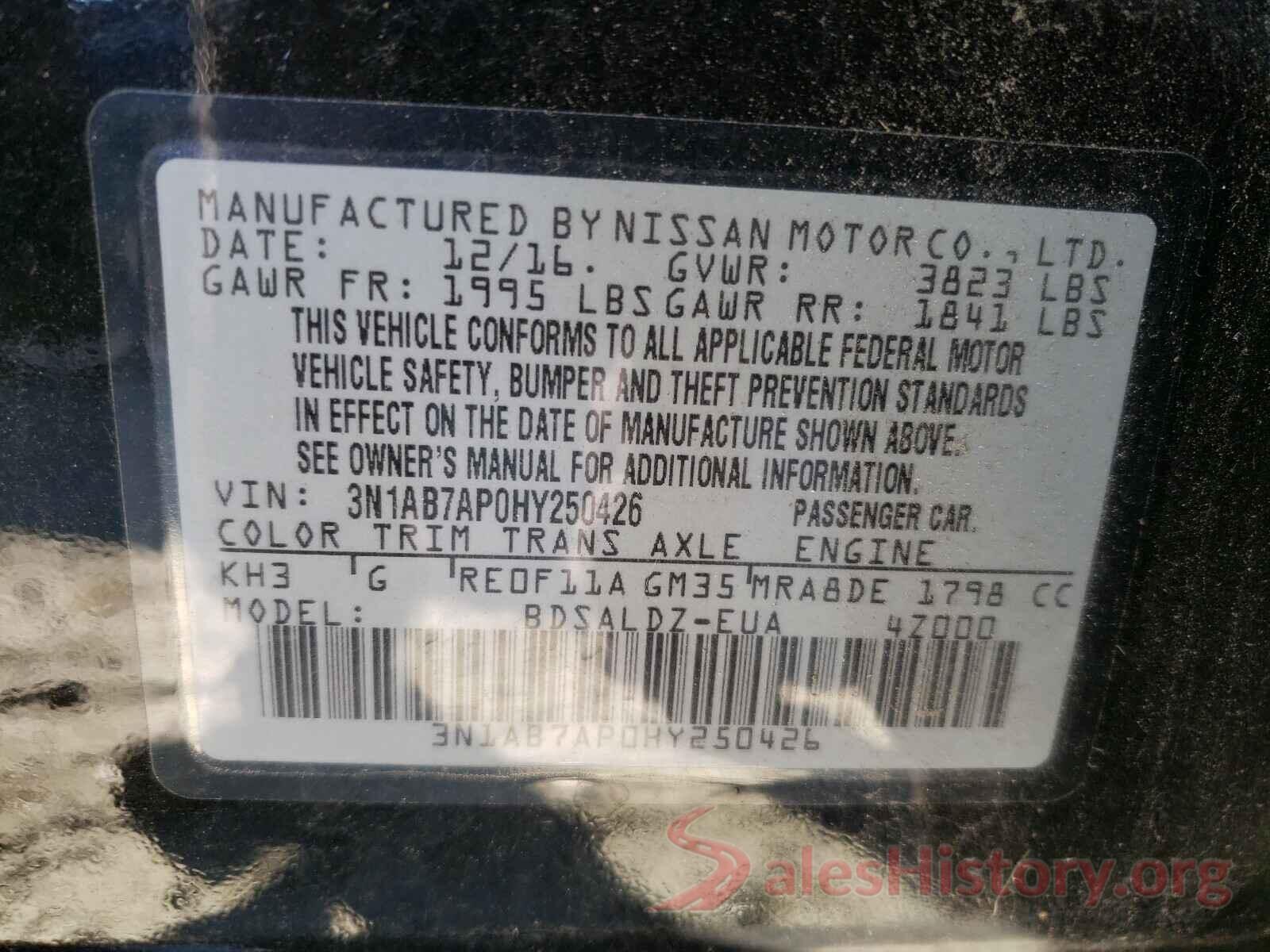 3N1AB7AP0HY250426 2017 NISSAN SENTRA