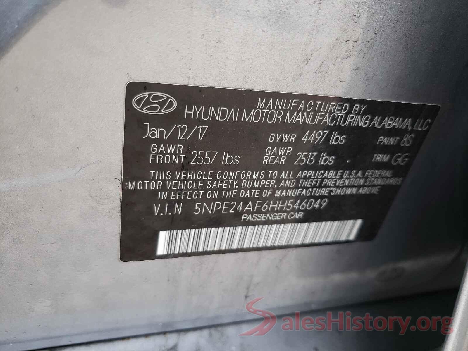 5NPE24AF6HH546049 2017 HYUNDAI SONATA