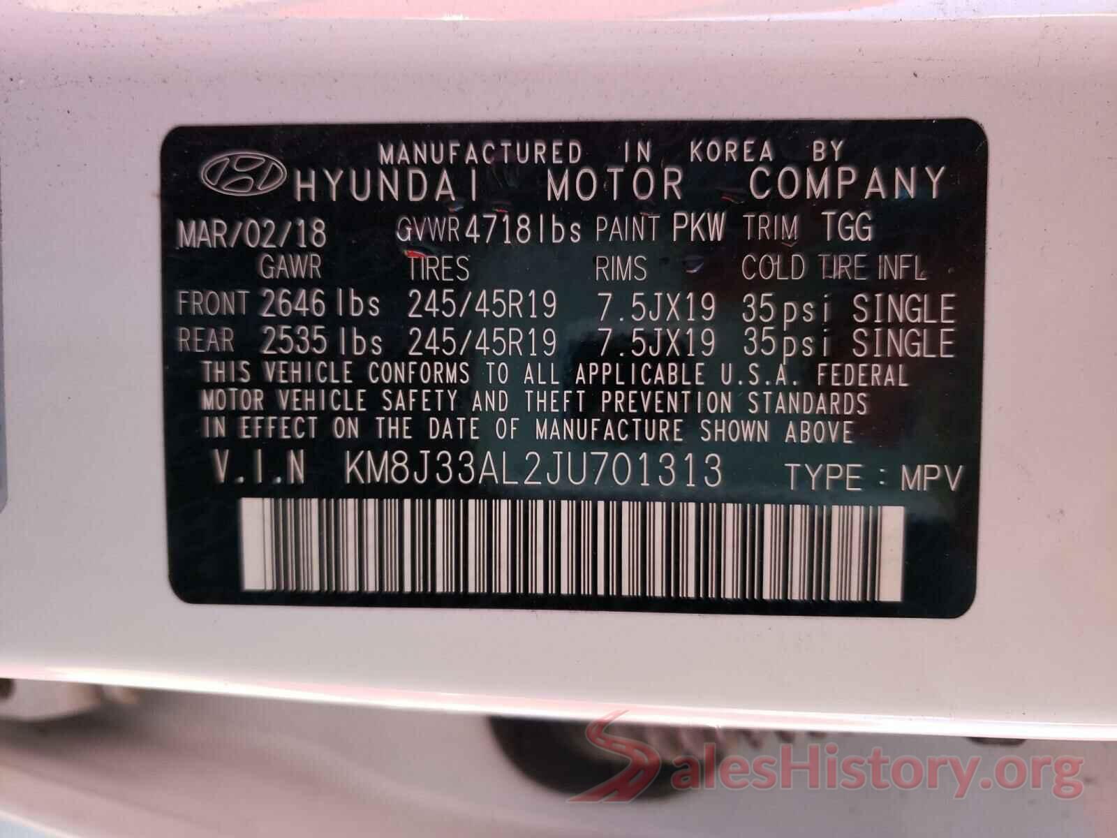 KM8J33AL2JU701313 2018 HYUNDAI TUCSON