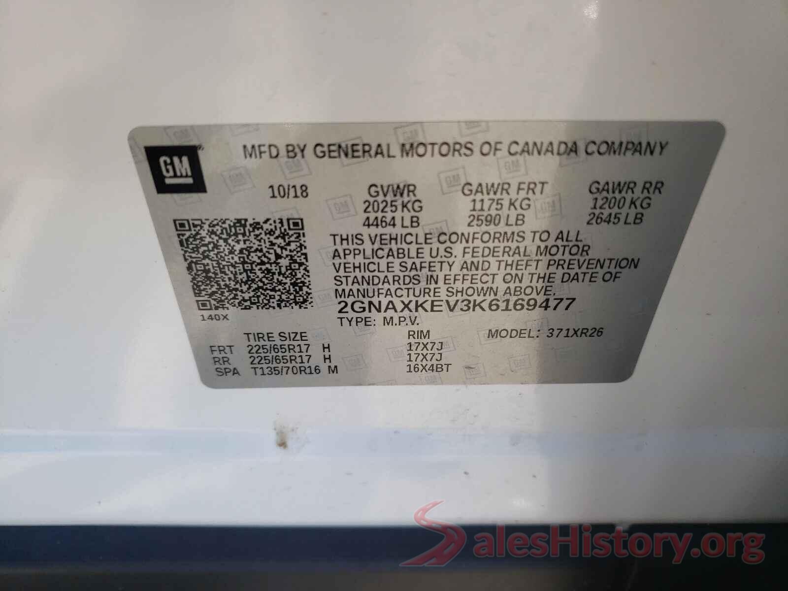 2GNAXKEV3K6169477 2019 CHEVROLET EQUINOX