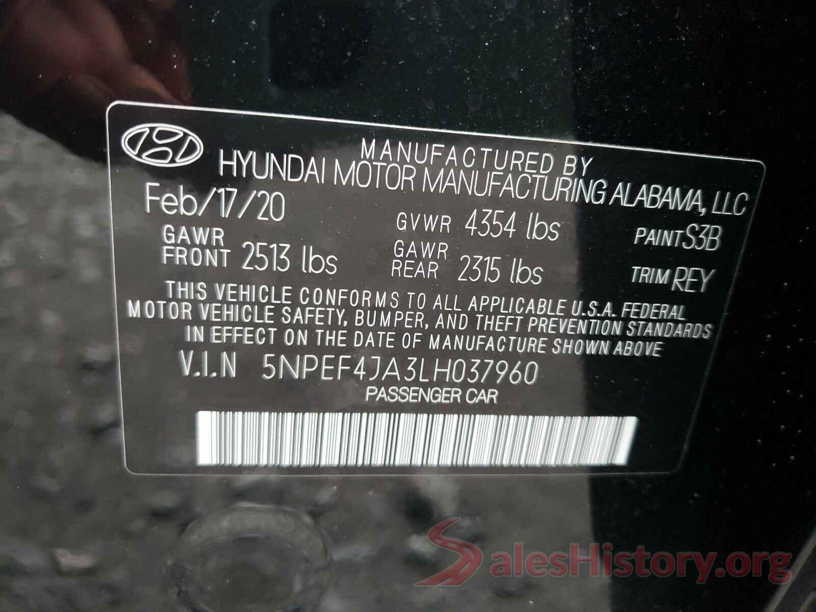 5NPEF4JA3LH037960 2020 HYUNDAI SONATA