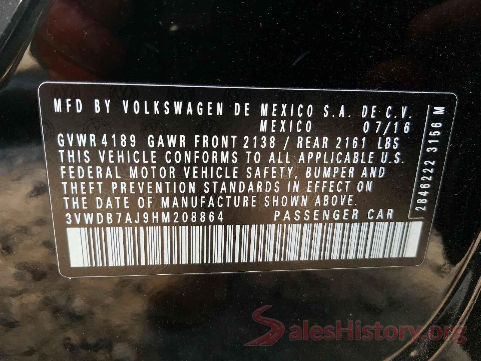 3VWDB7AJ9HM208864 2017 VOLKSWAGEN JETTA