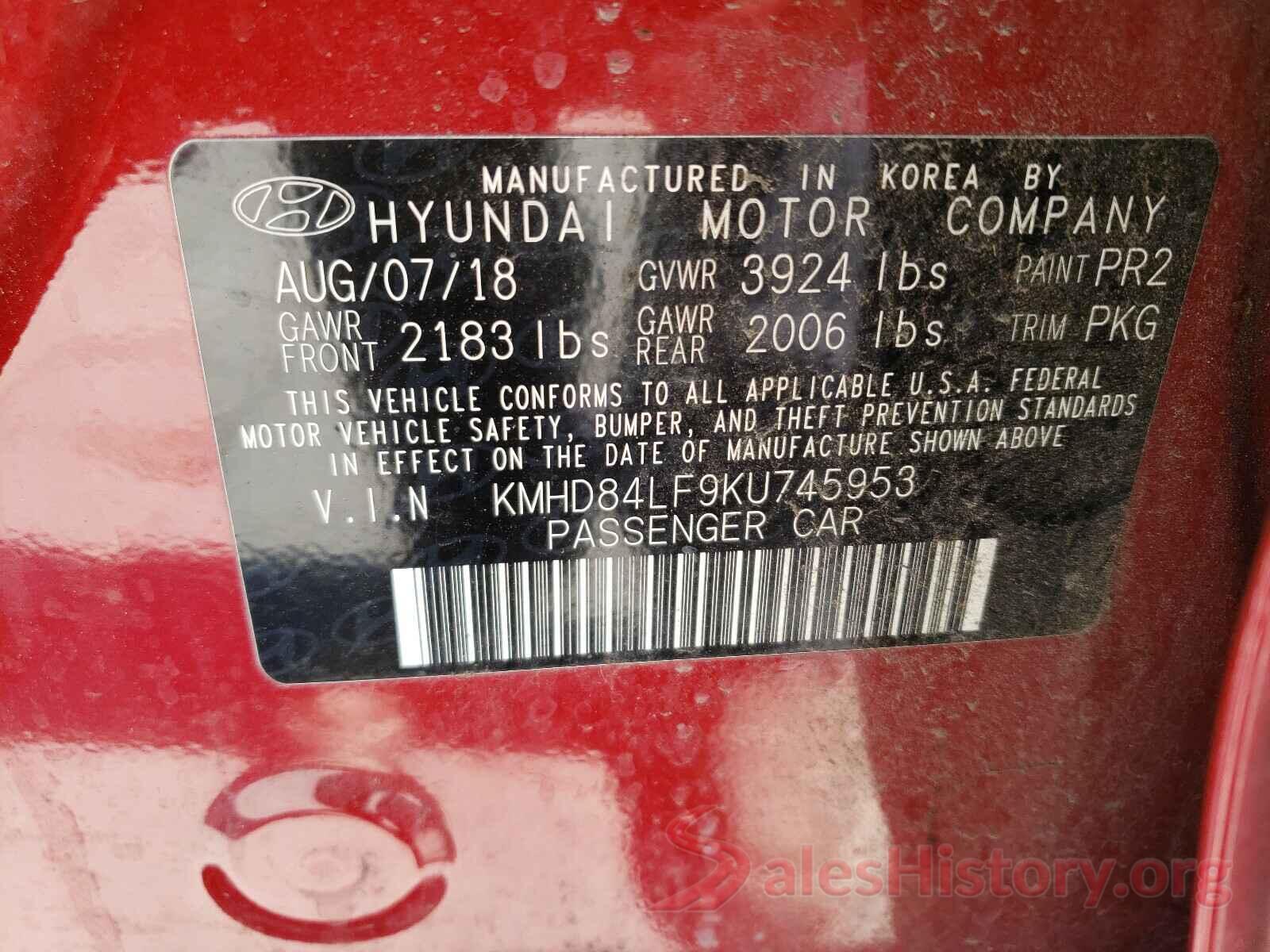 KMHD84LF9KU745953 2019 HYUNDAI ELANTRA