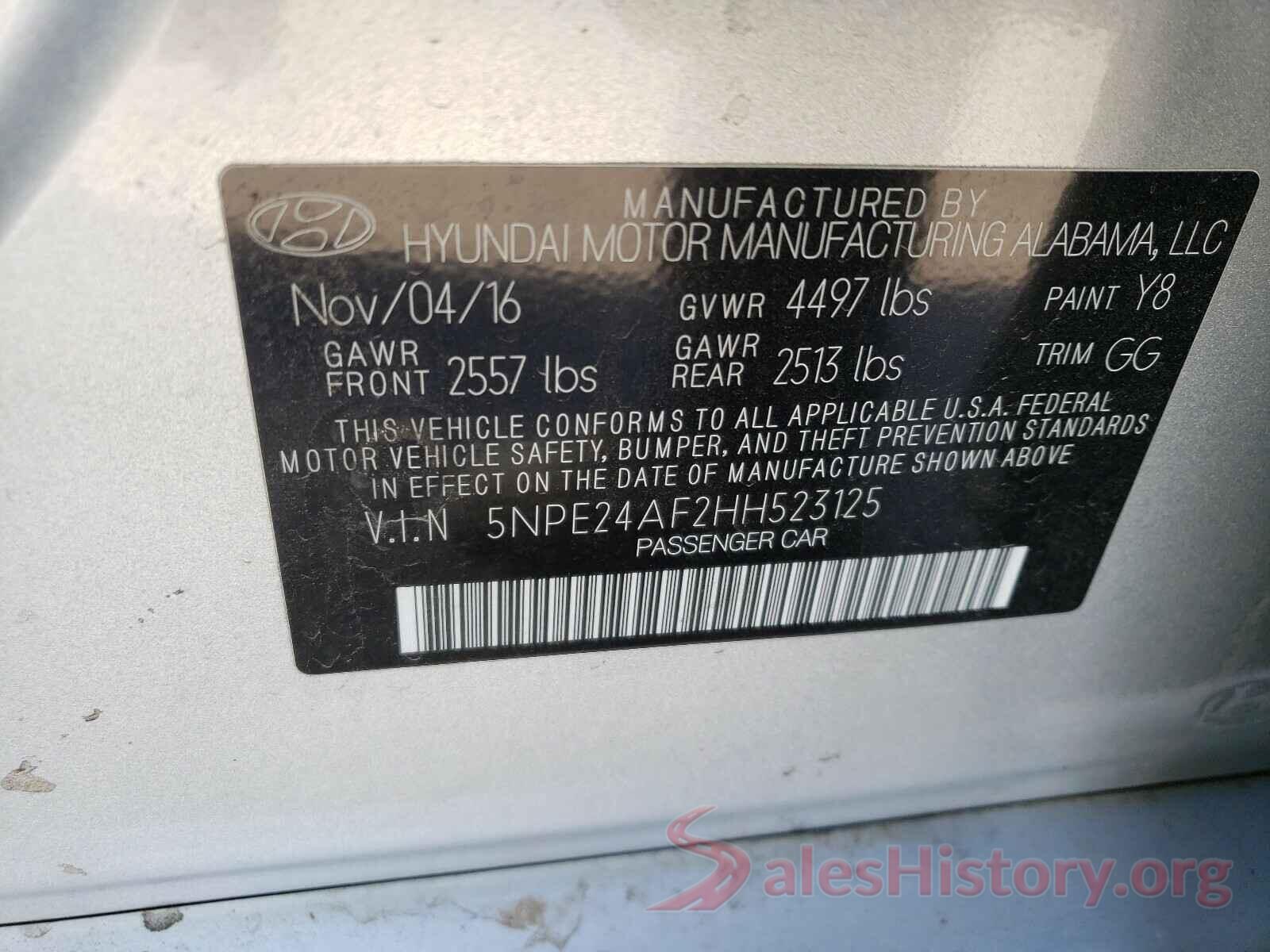 5NPE24AF2HH523125 2017 HYUNDAI SONATA