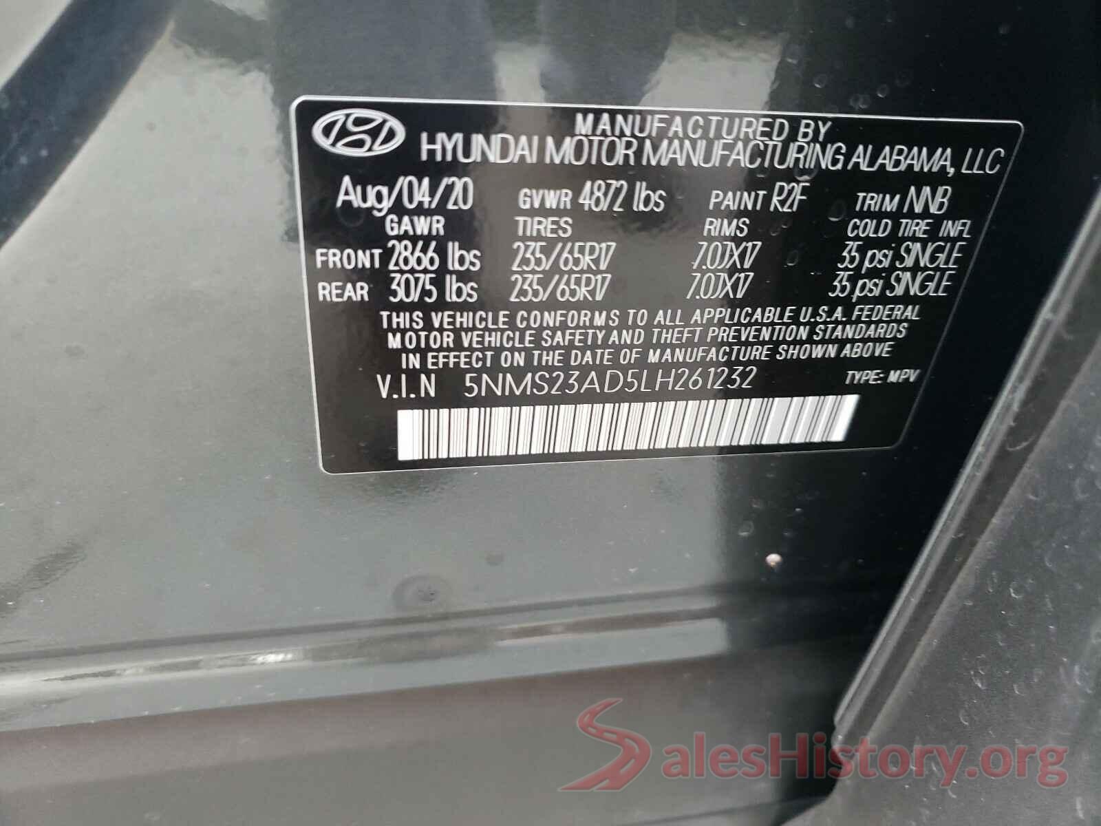 5NMS23AD5LH261232 2020 HYUNDAI SANTA FE