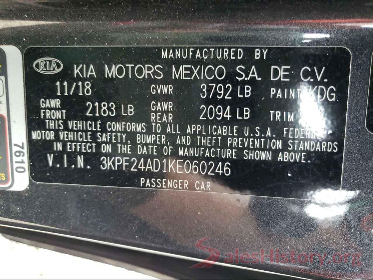 3KPF24AD1KE060246 2019 KIA FORTE