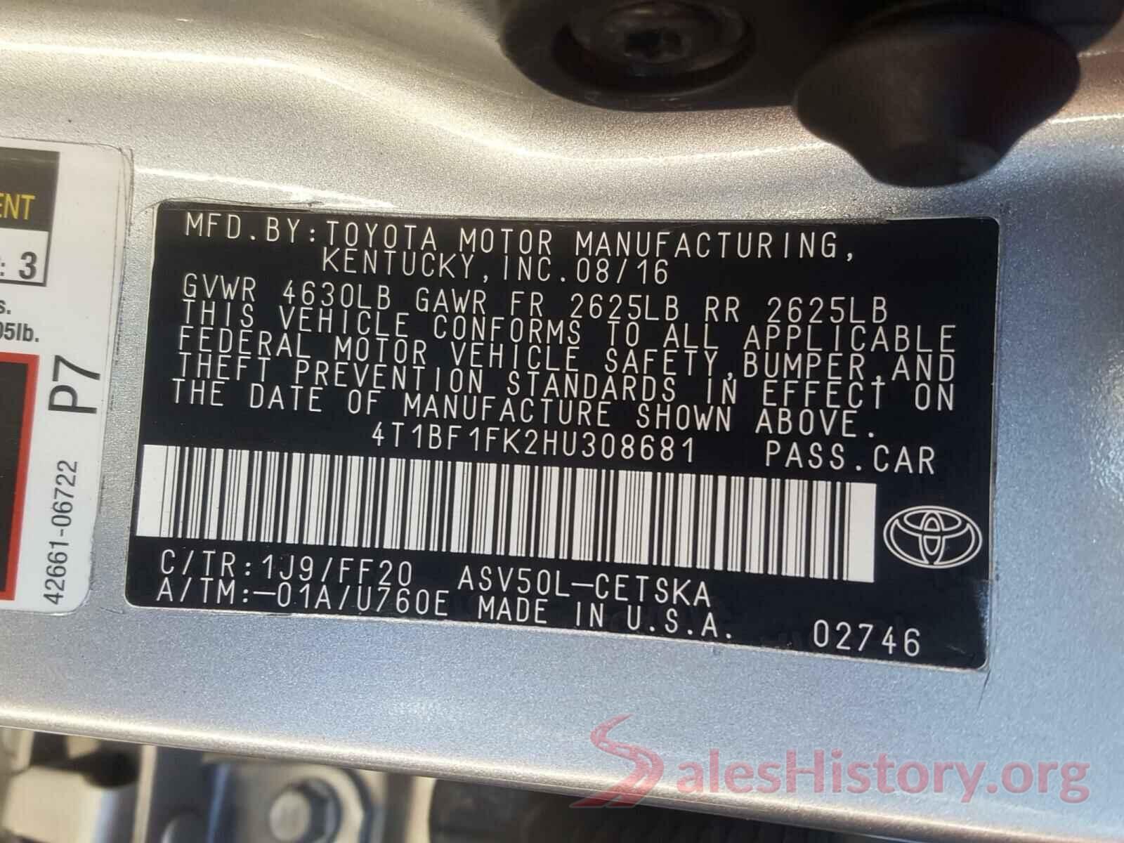 4T1BF1FK2HU308681 2017 TOYOTA CAMRY