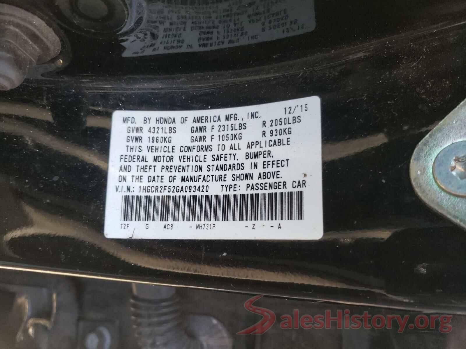 1HGCR2F52GA093420 2016 HONDA ACCORD